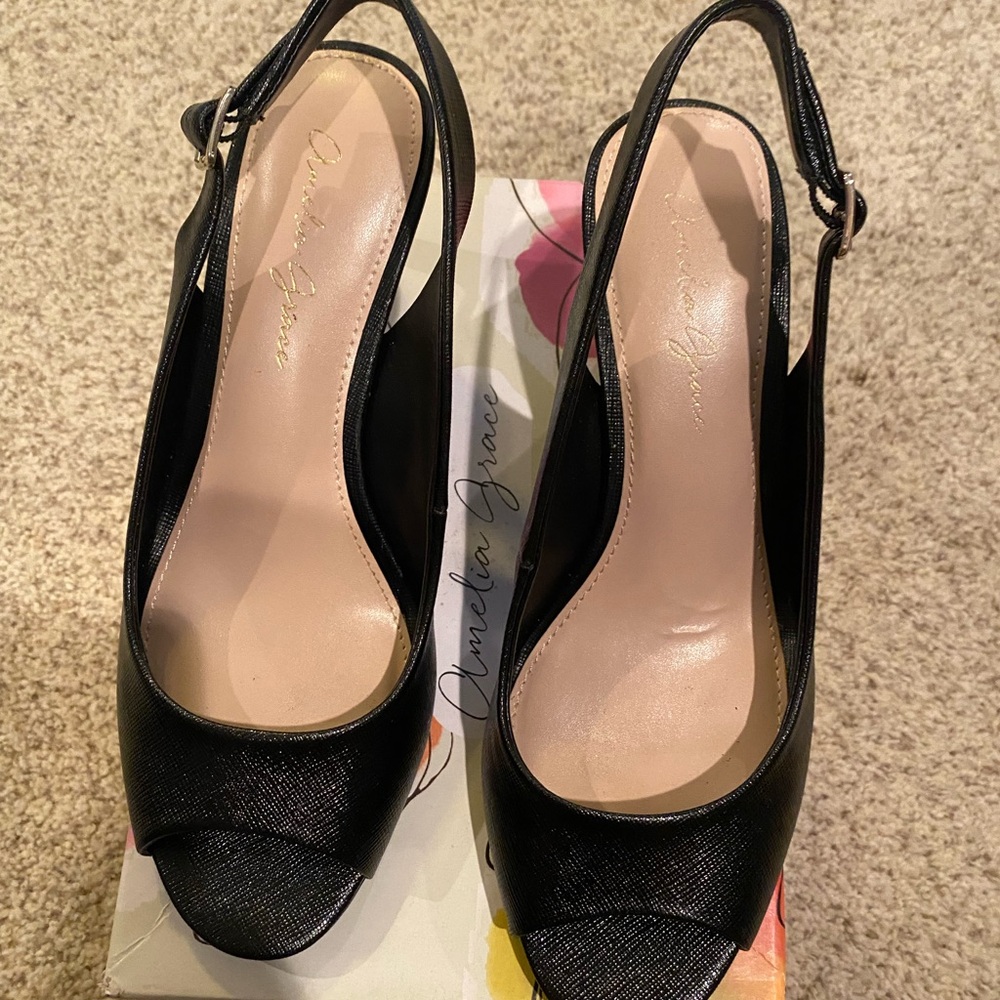 Black Slingback Peep-Toe Heels
